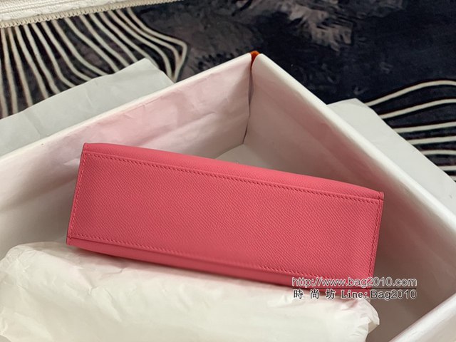 Hermes手提女包 愛馬仕kelly pochette一代 epsom皮 唇膏粉金扣  tdh2012